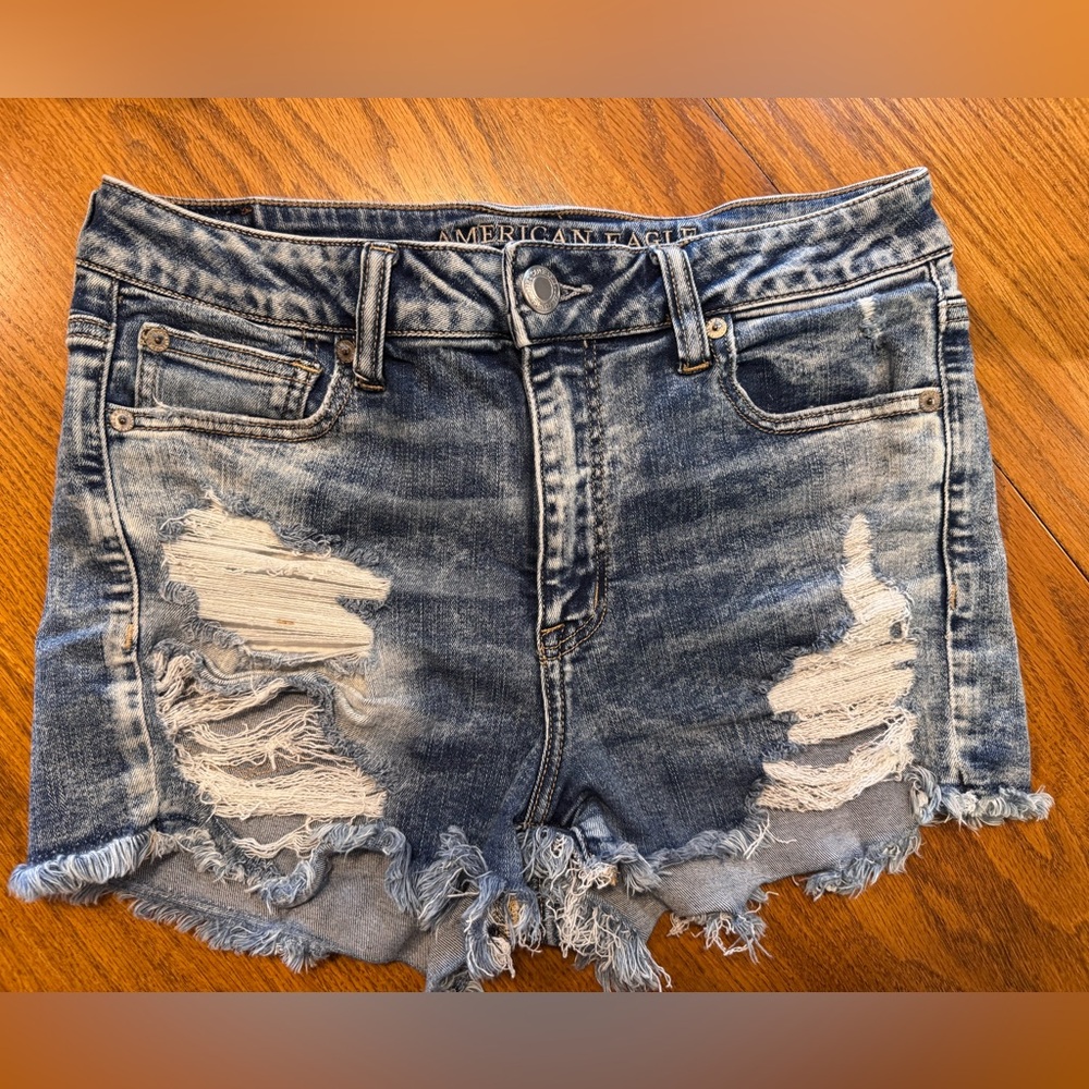American Eagle Women's Distressed Blue Denim Shorts-NXT Level Stretch- Size 10
